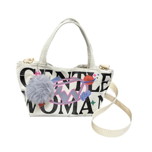 Amagogo Damen Umhängetasche, Umhängetasche aus Canvas, Handtasche für Sommer, Frühling, Party, Arbeit, Weiß mit Anhänger von Amagogo