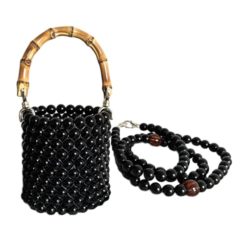 Amagogo Dameneimerbeutel lässige leichte Schultertasche mit Perlengurt zum Dating, Schwarz von Amagogo