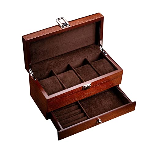 Amagogo Doppellagige Uhrenbox, multifunktional, tragbar, Schmuck-Organizer für Ohrringe, Mädchen, Frauen, Armbänder, Uhren, Heimdekoration, Dunkelbraun, dunkelbraun von Amagogo