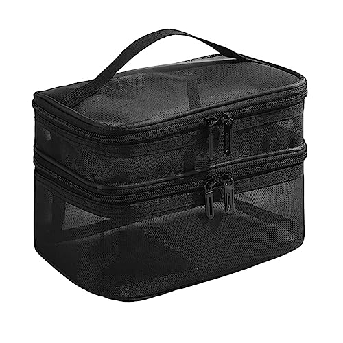 Amagogo Doppelschichtige, Damen-Make-up-Tasche, kleine Tragetaschen, Kosmetiktasche, tragbarer Badezimmer-Kosmetik-Organizer für Accessoires, Schwarz von Amagogo