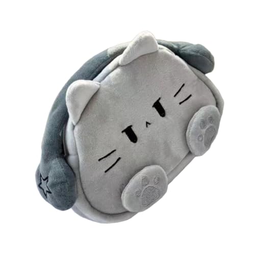 Amagogo Federmäppchen mit Katzenmotiv, Schreibwaren-Organizer, Make-up-Kosmetiktasche, Handtasche, Aufbewahrungstasche für Stifte, Toilettenartikel, Grau von Amagogo