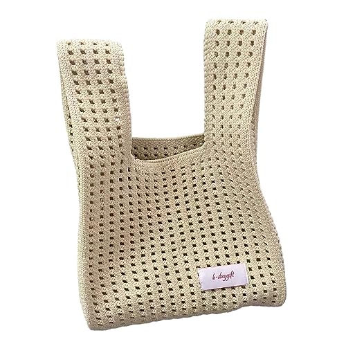Amagogo Frauen Schulter Handgelenk Tasche Vielseitige Schultertasche Einkaufstasche Casual Weave Unterarmtasche Hohle Umhängetasche für Dating Shopping, beige von Amagogo