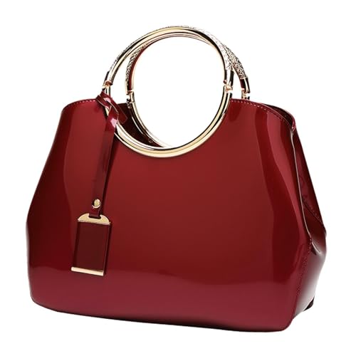 Amagogo Glänzende Handtasche aus Lackleder, Schultertasche, Reisetasche, modische Damen-Einkaufstasche, Burgund von Amagogo