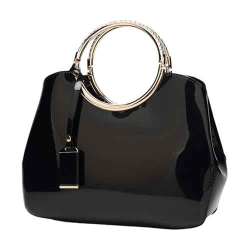 Amagogo Glänzende Handtasche aus Lackleder, Schultertasche, Reisetasche, modische Damen-Einkaufstasche, Schwarz von Amagogo