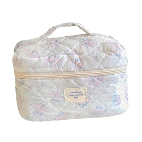 Amagogo Große Gesteppte Reise-Make-up-Tasche für Damen, Kosmetiktasche aus Baumwolle mit Blumenmuster für Damen und Mädchen, Rosa von Amagogo