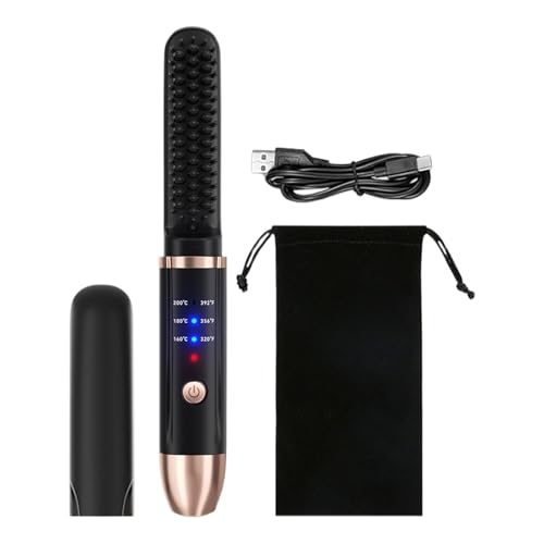 Amagogo Haarglätterbürste, tragbar, multifunktional, Verbrühungsschutz für Frauen und Männer, schnell aufheizende Glättungsbürste für zu Hause, Schwarzes Usb-ladekabel von Amagogo