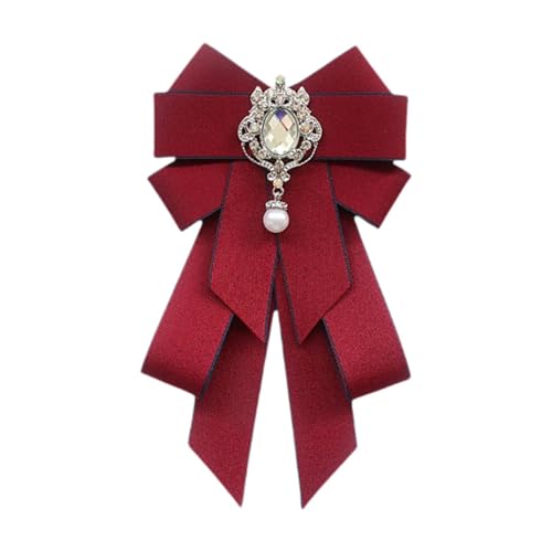 Amagogo Krawatte mit Schleife und Brosche, vorgebundene Fliege, Damen-Krawatte mit Schleife, Hemdkrawatte für Anzüge, Hemden, Uniformen, Kleidungszubehör, Rot von Amagogo