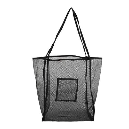 Amagogo Mesh-Strandtasche mit Tasche zum Angeln, Urlaub, Picknick, Schwimmbäder, Einkaufen, Schwarz von Amagogo