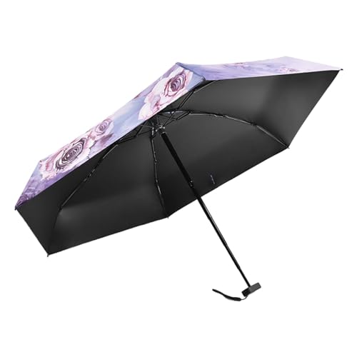 Amagogo Ölgemälde-Taschenschirm, Sonnenschutz-Regenschirm, kreativer wasserabweisender Regenschirm, Mini-Regenschirm für den Außenbereich, Hellviolett von Amagogo