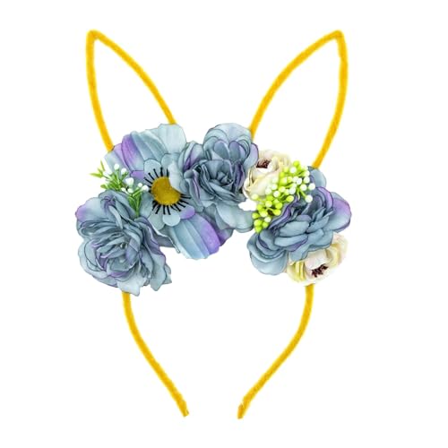 Amagogo Osterhasen-Ohren-Stirnband, Haarschmuck, schönes Blumen-Haarband, verkleiden, Haarreifen, Kopfbedeckung für Weihnachten, Cosplay, Hochzeit, Gelb/Blau von Amagogo