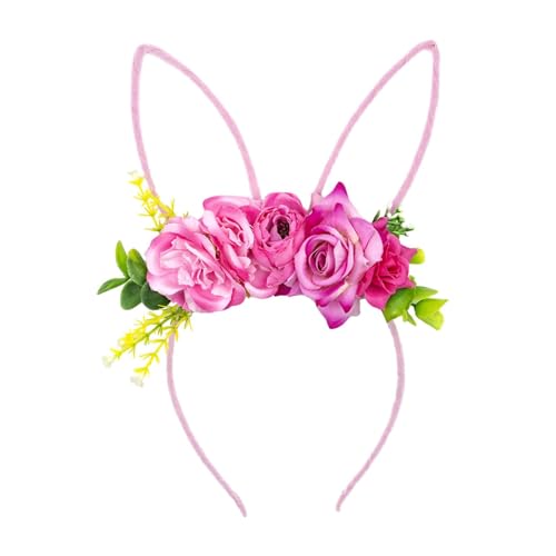 Amagogo Osterhasen-Ohren-Stirnband, Haarschmuck, schönes Blumen-Haarband, verkleiden, Haarreifen, Kopfbedeckung für Weihnachten, Cosplay, Hochzeit, Rosa von Amagogo