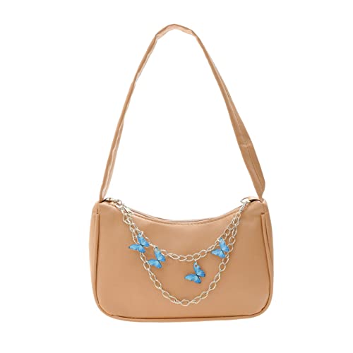 Amagogo PU-Leder Umhängetasche Geldbörse Tote Business Butterfly Chain Lady Pouch Party Small Underarm Handtasche, Khaki von Amagogo
