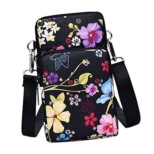 Amagogo Phone Bag Lightweight Adjustable Shoulder Strap Pouch Carrying Case Zipper Shoulder Bag Wallet for Shopping Travel Ladies, Multi Blume, Stilvoll von Amagogo