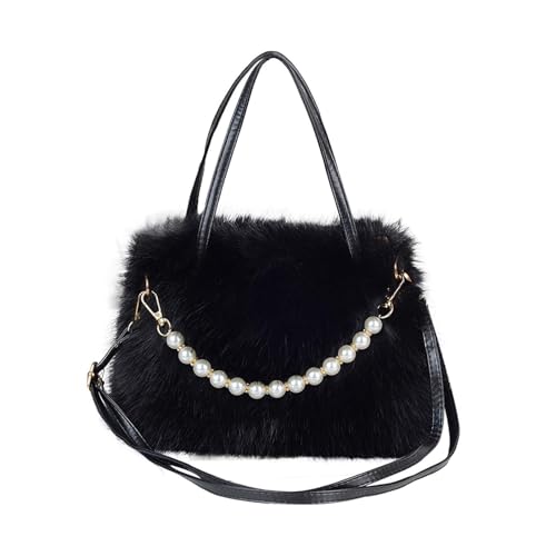 Amagogo Plüschtasche für Damen, stilvolle Umhängetasche für Verabredungen, Arbeit, Urlaub, Reisen, Schwarz von Amagogo