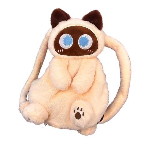 Amagogo Plüschtier-Katzen-Rucksack, Schultasche, Umhängetasche, stilvolle Cartoon-Umhängetasche, Schultasche, Büchertasche für Erwachsene, College-Frauen, Beige von Amagogo