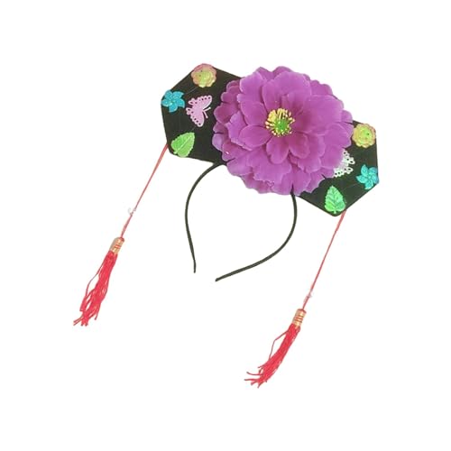 Amagogo Qing Stirnband mit Blumenmuster, Haarband, Requisiten, antike Kopfbedeckung, Kaiserin-Kopfschmuck mit Quaste, Haarreifen für Frauen und Mädchen, lila von Amagogo