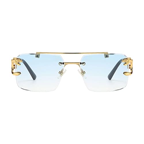 Amagogo Randlose Rechteck-Sonnenbrille, Verlaufsglasteil-Linsen, Doppelsteg-Design, Goldlegierungsrahmen, Sonnenschutzgläser, Unisex für Outdoor & urbanen Trend, Leicht und Komfortabel von Amagogo