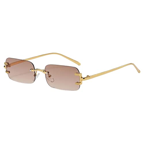 Amagogo Rechteckige randlose Sonnenbrille, Ornament, Retro-Stil, dekorativ, transparent, Cosplay-Sonnenbrille, rahmenlose Brille für Männer und Frauen, Camping, Braun und Prächtig von Amagogo