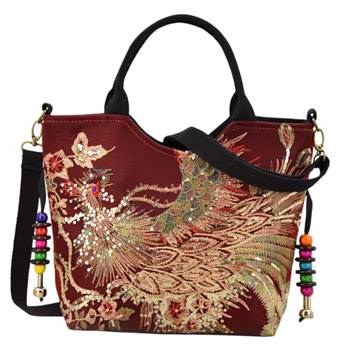 Amagogo Stickerei Handtasche Top Griff Tasche Leinwand Tte für Reisebereiche -Party -Gefälligkeiten, Rot von Amagogo