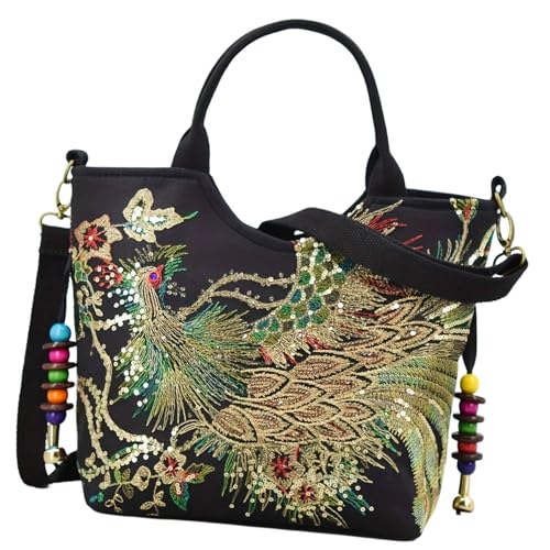 Amagogo Stickerei Handtasche Top Griff Tasche Leinwand Tte für Reisebereiche -Party -Gefälligkeiten, Schwarz von Amagogo