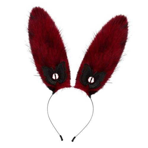 Amagogo Stirnband Tier Ohren Stirnband für Festival Ostergeburtstagsrolle Spiel, Rot Schwarz von Amagogo