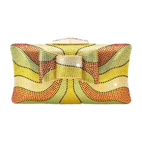 Amagogo Strass-Clutch-Geldbörse für Damen, glitzernde Bling-Clutch für Hochzeiten, glitzernde Schultertasche mit Abnehmbarer Kette, Gelb von Amagogo