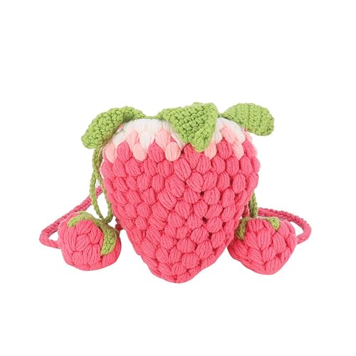 Amagogo Stricktasche Geldbeutel Cartoon Multifunktional tragbarer Erdbeer -Form -Handtasche Crochet Crossbody -Tasche zum täglichen Dating, Rosa Und Rot von Amagogo