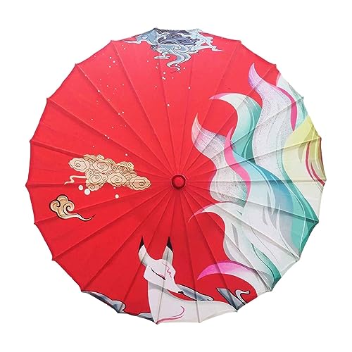 Amagogo Ölpapier-Regenschirm im chinesischen Stil, orientalischer Stil, Ölpapier-Regenschirm, wunderschöner Damen-Regenschirm aus Seidenstoff für Zuhause, Fuchs von Amagogo