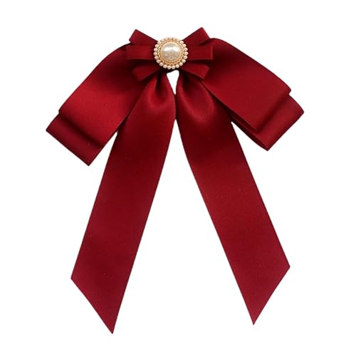 Amagogo Vorgebundene Brosche mit Schleife für Damen, mit Perlen, Fliege, Anstecknadel, Krawattennadel für Uniform, Bluse, Jahrestag, Rot von Amagogo