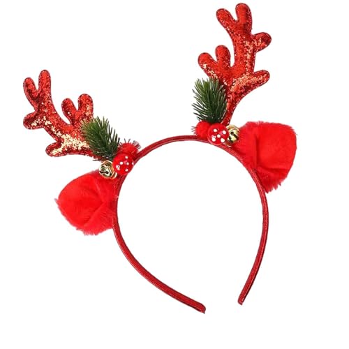 Amagogo Weihnachts-Hirschgeweih-Stirnband, Cartoon-Motiv, dekoratives Haar-Accessoire zum Anziehen, Rot von Amagogo