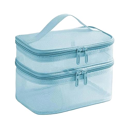 Doppelschichtige Make-up-Tasche, Make-up-Organizer, tragbare Aufbewahrungstasche, Aufbewahrungstasche für Toilettenartikel, Flaschen in voller Größe, Blau von Amagogo