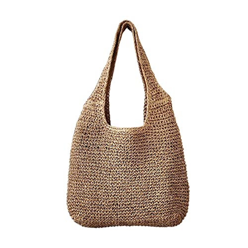 Gewebte Tasche Schultertaschen Große Brieftasche Hobo Tasche Sommer Strand Partys Khaki von Amagogo