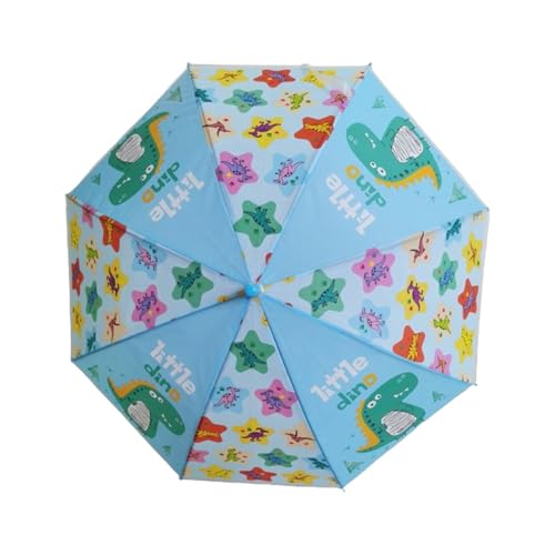 Kinder Regenschirm Tragbarer Cartoon Dinosaurier Muster 8 Rippen Starker Gerader Regenschirm, BLAU von Amagogo
