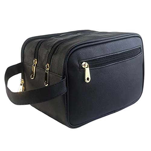 Kulturbeutel aus PU-Leder für Herren, Reißverschluss mit Trennwand und Griff, Make-up-Organizer-Tasche, Schwarz , 28cmx15cmx18cm von Amagogo