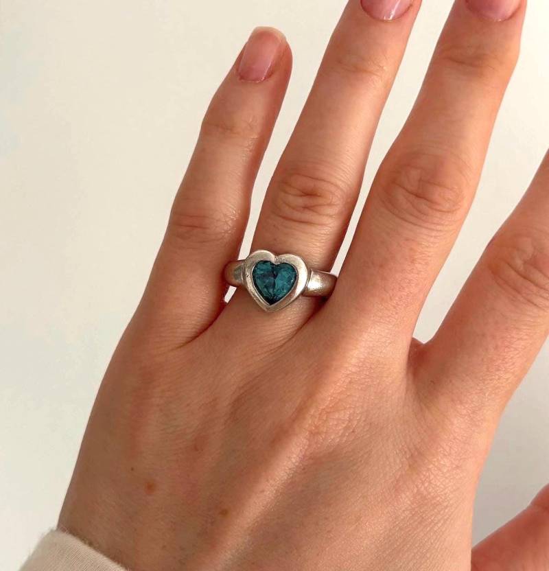Ring Aus 925 Silber Mit Blauem Stein in Herzform | Gr. 53/6.4 Echtsilber Sterlingsilber Vintage Antik von AmaiaVintage