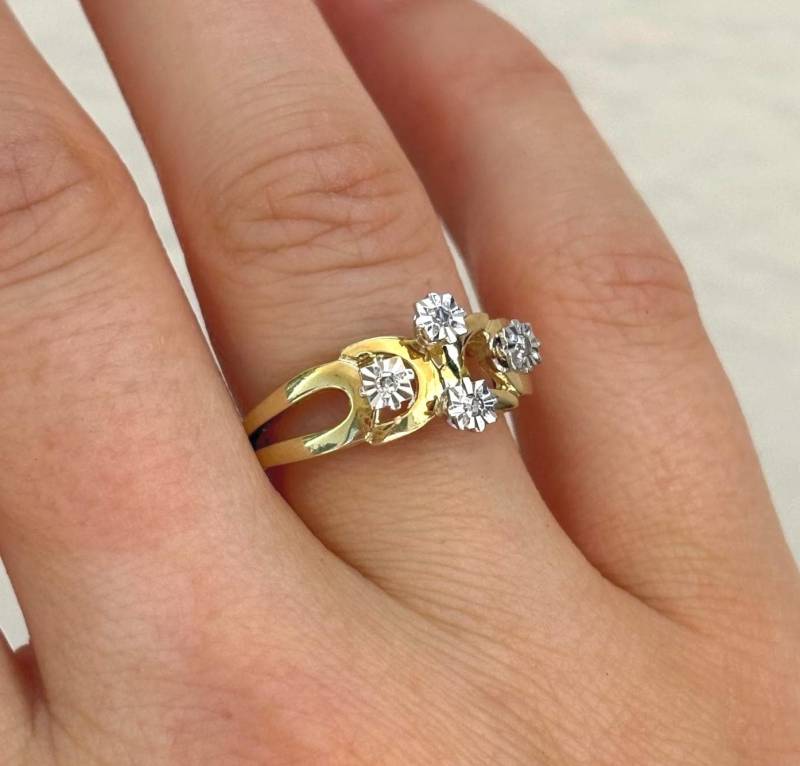 Vintage 585 Gold Ring Mit Diamanten | Gr. 52/6.1 Blumen Design 14K Gelbgold Mid Century Schmuck Geschenk Für Sie Antik von AmaiaVintage