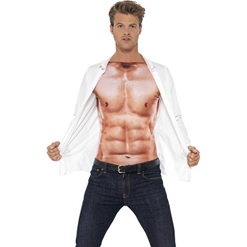 Amakando Adonis Körper Sixpack Muskelshirt Herren L 52/54 Sportler Muskelkostüm Muskel Kostüm Faschingskostüm Männer Shirt Durchtrainierter Oberkörper Muskelattrappe Oberteil von Amakando