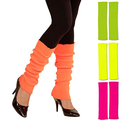 Amakando Beinstulpen neonfarben leuchtende Stulpen 80er orange krelle Legwarmer schrille Aerobic Stutzen Fitness Outfit Accessoire 80er-Outfit Zubehör von Amakando