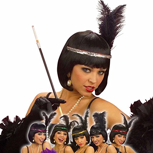 Amakando Charleston Stirnband silberner 20er Jahre Feder Kopfschmuck Silber Flapper Pailletten Haarband Federkopfschmuck Gatsby Can Can Girl Burlesque Haarschmuck Fasching Vintage Kopfband Damen von Amakando