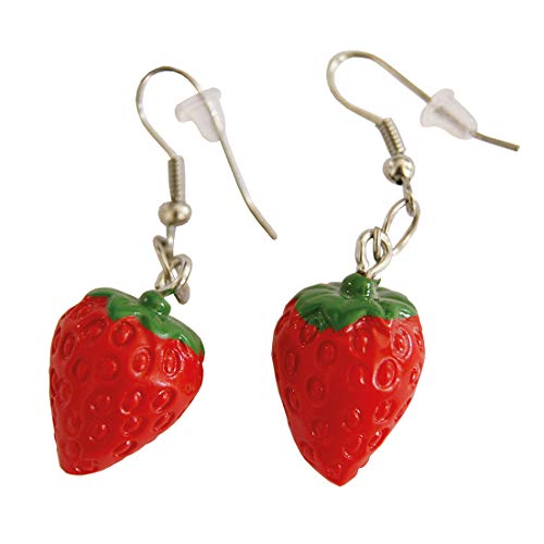 Amakando Hübsche Erdbeer-Ohrringe für Damen/Grün-Rot/Niedlicher Ohrschmuck Früchtchen/Wie geschaffen zu Fasching & Mottoparty von Amakando