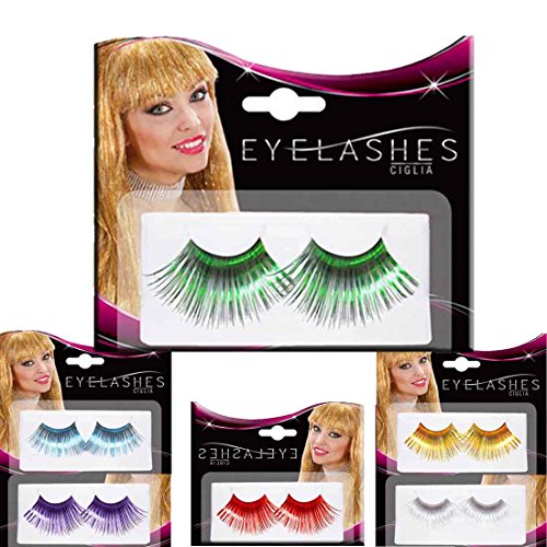 Amakando Selbstklebende Künstliche Wimpern Party Kunstwimpern grün Lange Falsche Eyelashes Fasching Effekt Wimpernverlängerung Wimpernextensions Makeup Accessoire Karneval Kostüm Zubehör Damen von Amakando