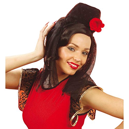 Amakando Spanischer Kopfschmuck Kopfbedeckung mit Schleier Flamenco Tänzerin Hut Rose Minihut Spitze Haarschmuck Damenhut Spanierin Minihut von Amakando