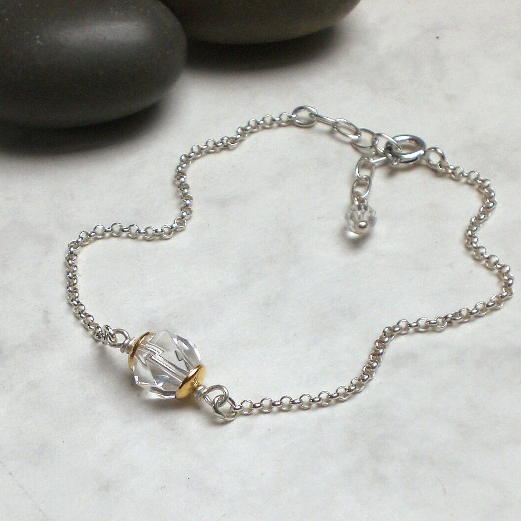 925 Silber Bergkristall Armband Bicolor, Fein Facettiert, Zierliche Armkette Sterlingsilber - A993 von AmaleeJewelry