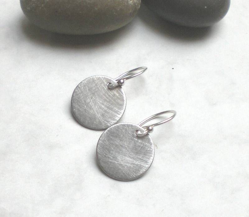 Große Ohrringe Scheibe 18mm Oder 15mm Gebürstet - Edelstahl + 925 Silber Dot Minimalistisch, H992 von AmaleeJewelry