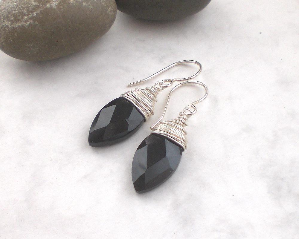 Große Onyx Tropfen Ohrringe 925 Silber, Schwarze Facettierte Ohrhänger | G113 von AmaleeJewelry