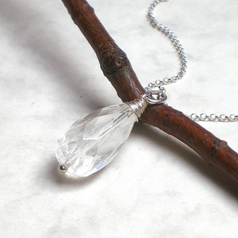 Großer Kristall Tropfen Kette 925 Silber - Bergkristall Facettiert, N975 Großer Kristall Tropfen Kette 925 Silber - Bergkristall Facettiert, N975 von AmaleeJewelry