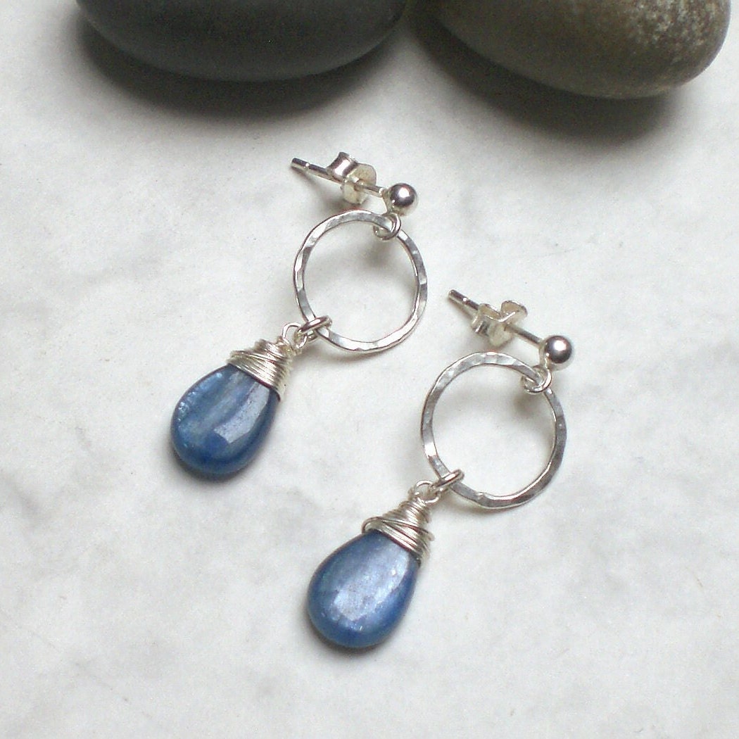 Kyanit Tropfen Ohrringe 925 Silber Mit Ring - Ohrstecker Blau | S963 von AmaleeJewelry