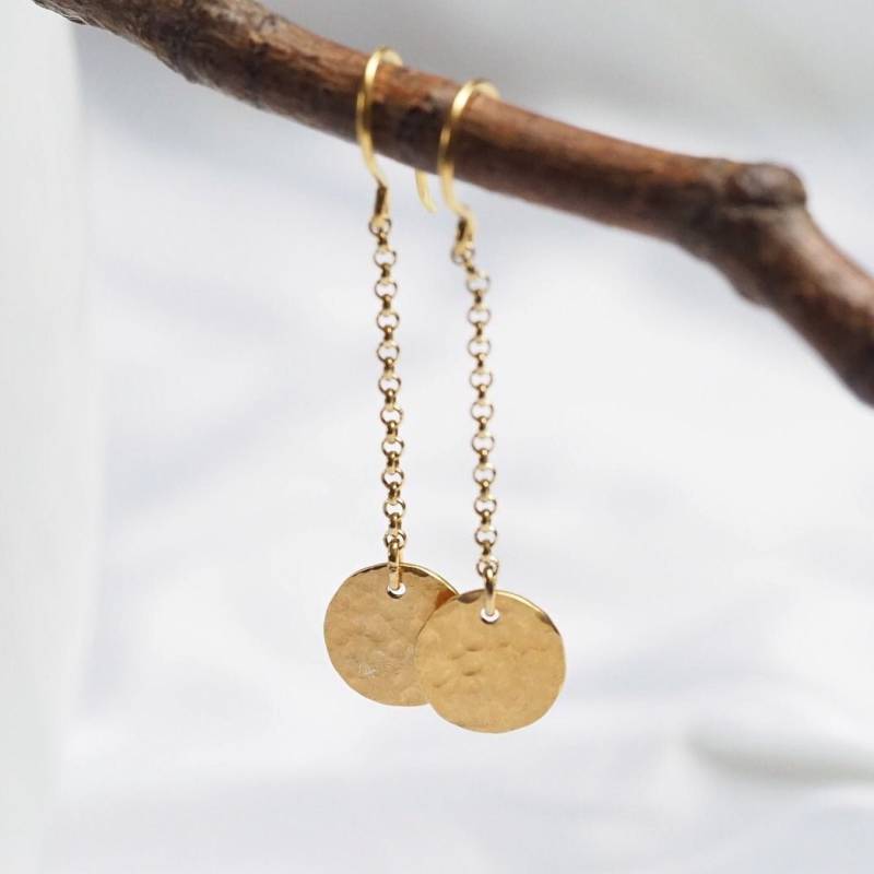 Lange Ohrringe Scheibe + Kette 925 Silber Vergoldet - Kettenohrringe Sterlingsilber Gold, H996 von AmaleeJewelry