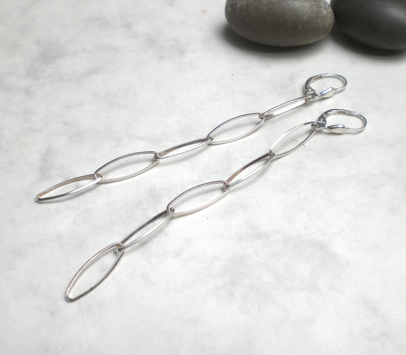 Lange Ovale Ohrhänger 925 Silber Mit Brisur, Paperclip Ohrringe Sterlingsilber - H986 von AmaleeJewelry