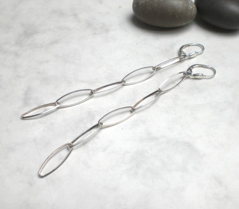 Lange Ovale Ohrhänger 925 Silber Mit Brisur, Paperclip Ohrringe Sterlingsilber - H986 Lange Ovale Ohrhänger 925 Silber Mit Brisur, Paperclip Ohrringe Sterlingsilber - H986 von AmaleeJewelry